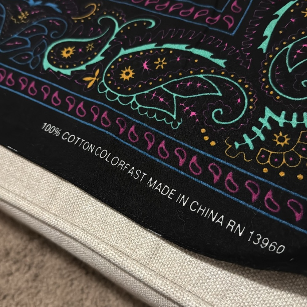 Cotton Bandanna Style Square Scarf-Paisley Black Teal Purple-EUC - Picture 6 of 9